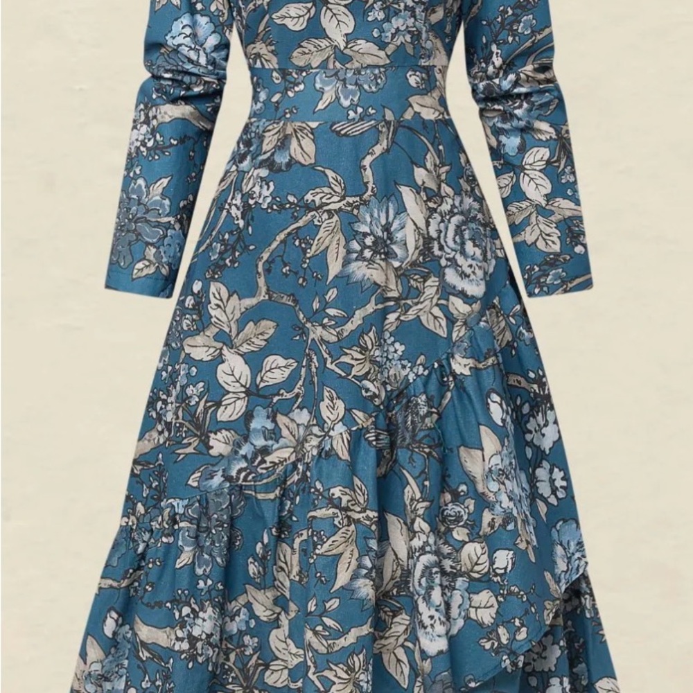 Blue Floral Long Sleeve Maxi Dress with Ruffle Hem #134 - Picture 9 of 9